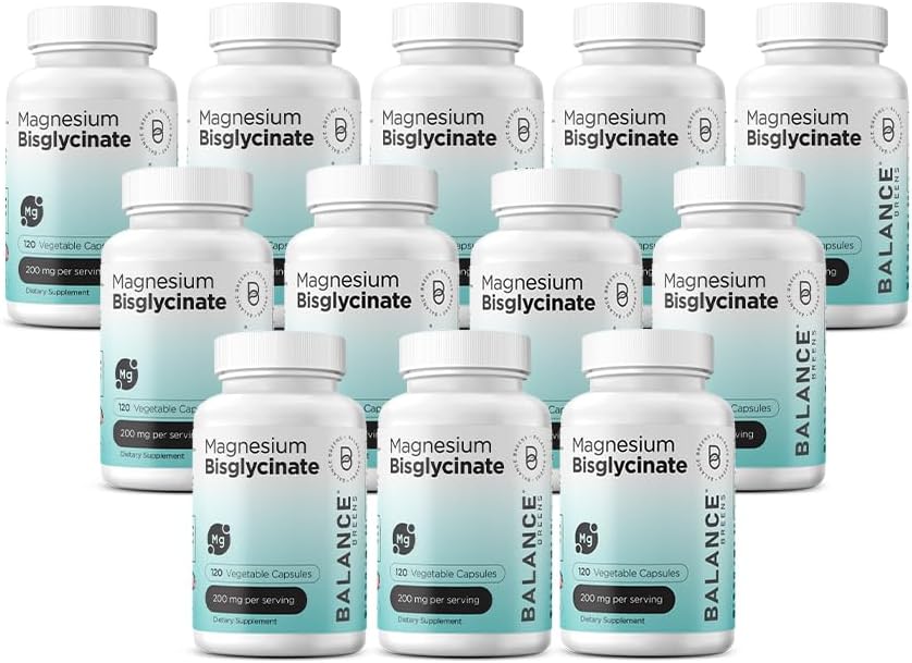 Bisglycinate镁200mg - 高吸收性锌补充剂 - 胃上温和,无胶质,支持睡眠,肌肉硬屑和正模 - 120 Capsules (12页)