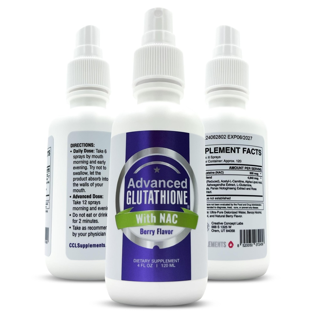 Liquid Liposomal Glutathione Spray - Maximum Absorption Glutathione Supplement with NAC, Ashwagandha, Glutamine, Ascorbic Acid - Sublingual Easy Use - Immune & Detox Support - 4oz