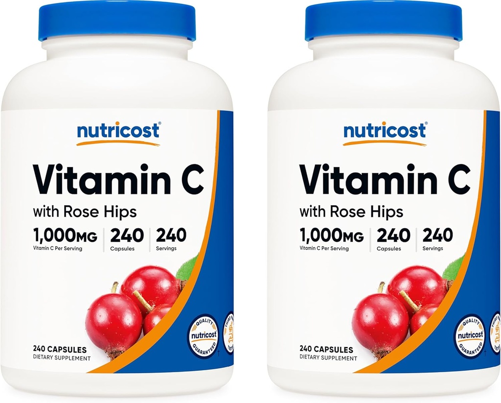 含Rose HIPS 1025mg,240 Capsules (2瓶)- Premium Non-GMO,Gluten Free Vitamin C 补编