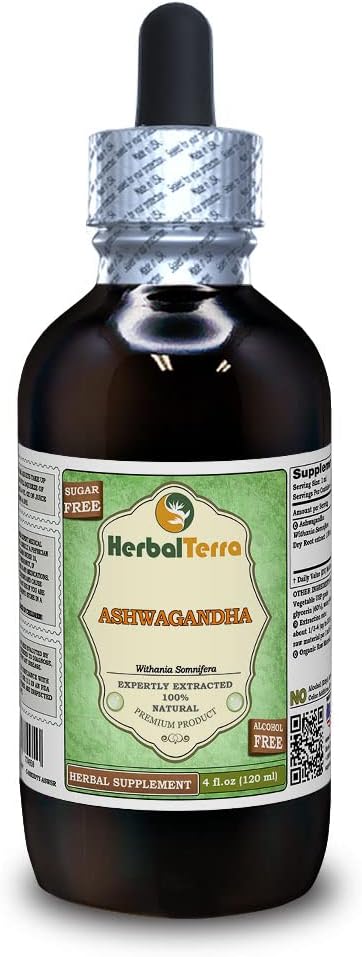 Ashwagandha (Withania Somnifera) Glycerite,有机干根无酒精液体提取物(Brand name:Herbalterra, Proudly made in USA) 4 fl.oz(120毫升)