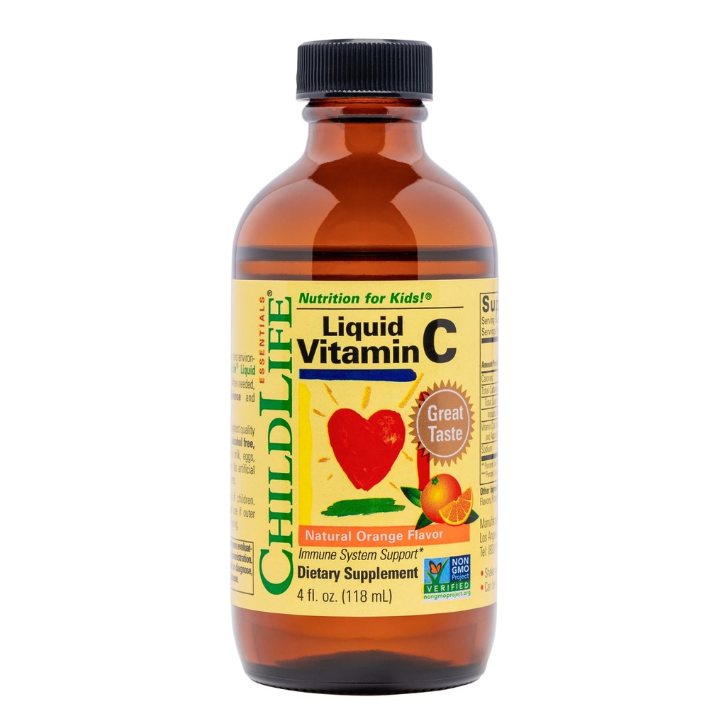 C - 纯维生素C - 儿童液体补充剂,免疫系统支持,大口味 - 天然橙色,4 Fl Oz(包1)
