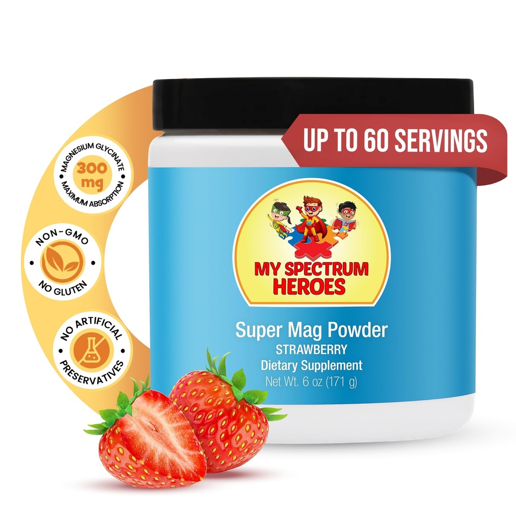 My Spectrum Heroes Calm Magnesium Powder - Gentle Magnesium Glycinate Drink Mix for Relaxation, Sleep Support, Digestive Health, and Stress Relief - Vegan, Gluten-Free, 6oz (171g)