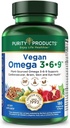 Purity Products Vegan Omega 3 6 9 Formula - “5 in 1” Essential Fatty Acid Complex - Scientifically Formulated Plant-Based Vegan Omega 3-6-9 Essential Fatty Acids (EFA) - 3 Month Supply - 180 Softgels