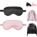 Geyoga Silk Satin Sleep Mask with Ear Plugs, Blindfold,Black, Pink